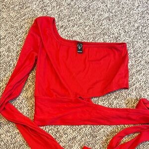 Vibrant Red Long Sleeve Asymmetrical